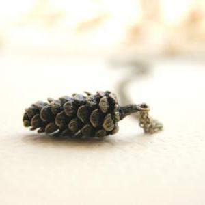 Large Brass Pinecone Necklace // Christmas Gift //..
