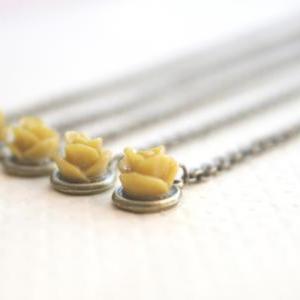 Mustard Yellow Rose Flower Necklaces // Set Of 5..
