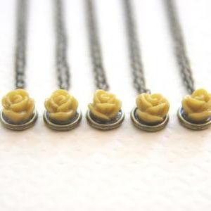 Mustard Yellow Rose Flower Necklaces // Set Of 5..