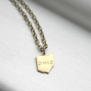 Small Gold Brass Ohio State Necklace, Miniature..