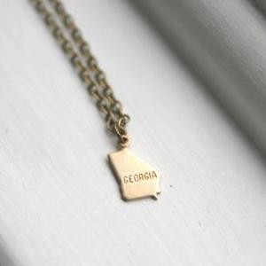 Georgia State Charm Necklace, Map Land Geography..