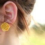 Mustard Yellow Flower Hairpin // Cream Ivory Rose..