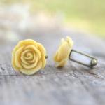 Mustard Yellow Rose Flower Cufflinks // Groom Gift..