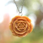 Goldenrod Yellow Gold Rust Rose Flower Necklace //..