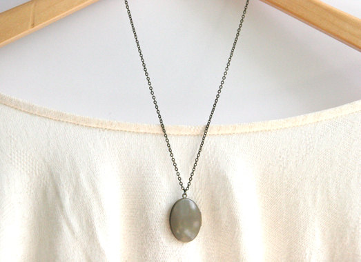 Grey Locket Necklace // Bridesmaid Gifts // Vintage Wedding // Long Locket Necklace