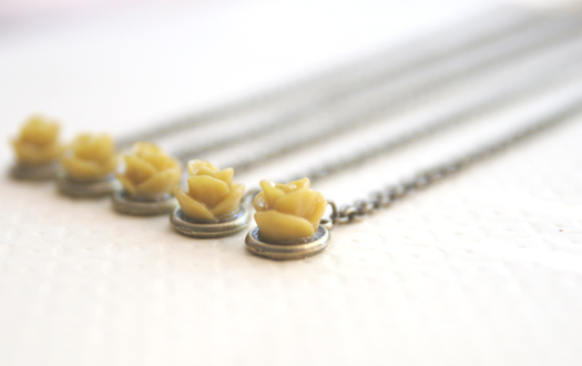 Mustard Yellow Rose Flower Necklaces // Set Of 5 // Bridesmaid Gifts // Wedding Party Gifts