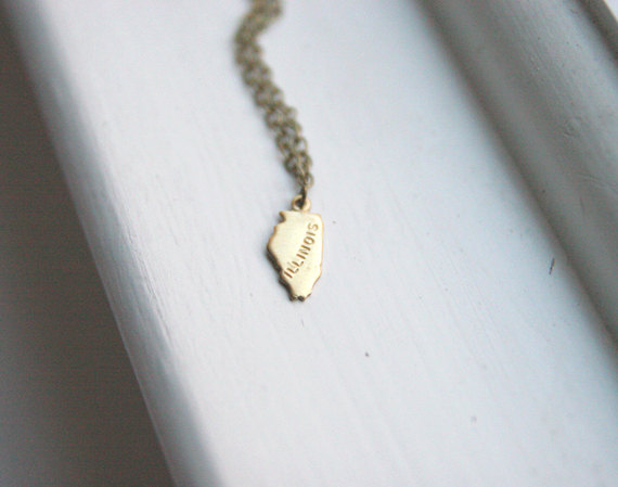 Small Gold Illinois State Necklace, Mini State Necklace, Chicago Necklace, Bridesmaid Gifts