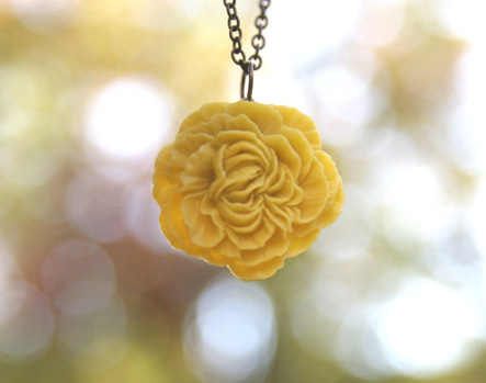 Mustard Yellow Peony Flower Necklace // Bridesmaid Gifts // Bridesmaid Necklaces // Country Vintage Wedding // Maid Of Honor Gifts