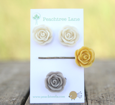 Mustard Yellow Flower Hairpin // Cream Ivory Rose Earrings // Grey Ring // Maid Of Honor Gifts // Maid Of Honor Gifts // Vintage Wedding
