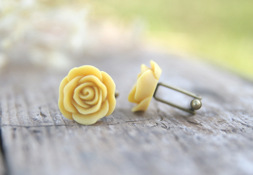Mustard Yellow Rose Flower Cufflinks // Groom Gift // Man Gift // Groomsmen Gift // Country Rustic Wedding