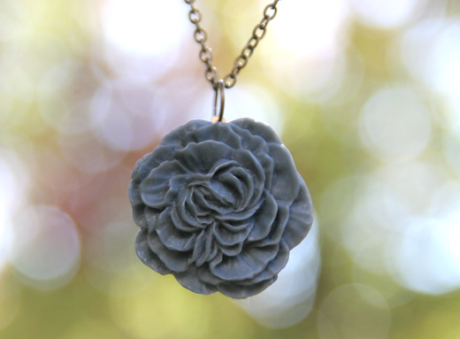 Slate Blue Gray Peony Flower Necklace // Bridesmaid Gifts // Bridesmaid Necklaces // Country Vintage Wedding // Maid Of Honor Gifts