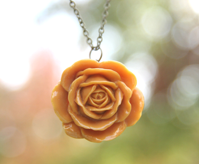Goldenrod Yellow Gold Rust Rose Flower Necklace // Bridesmaid Gifts // Maid Of Honor Gifts // Country Rustic Wedding