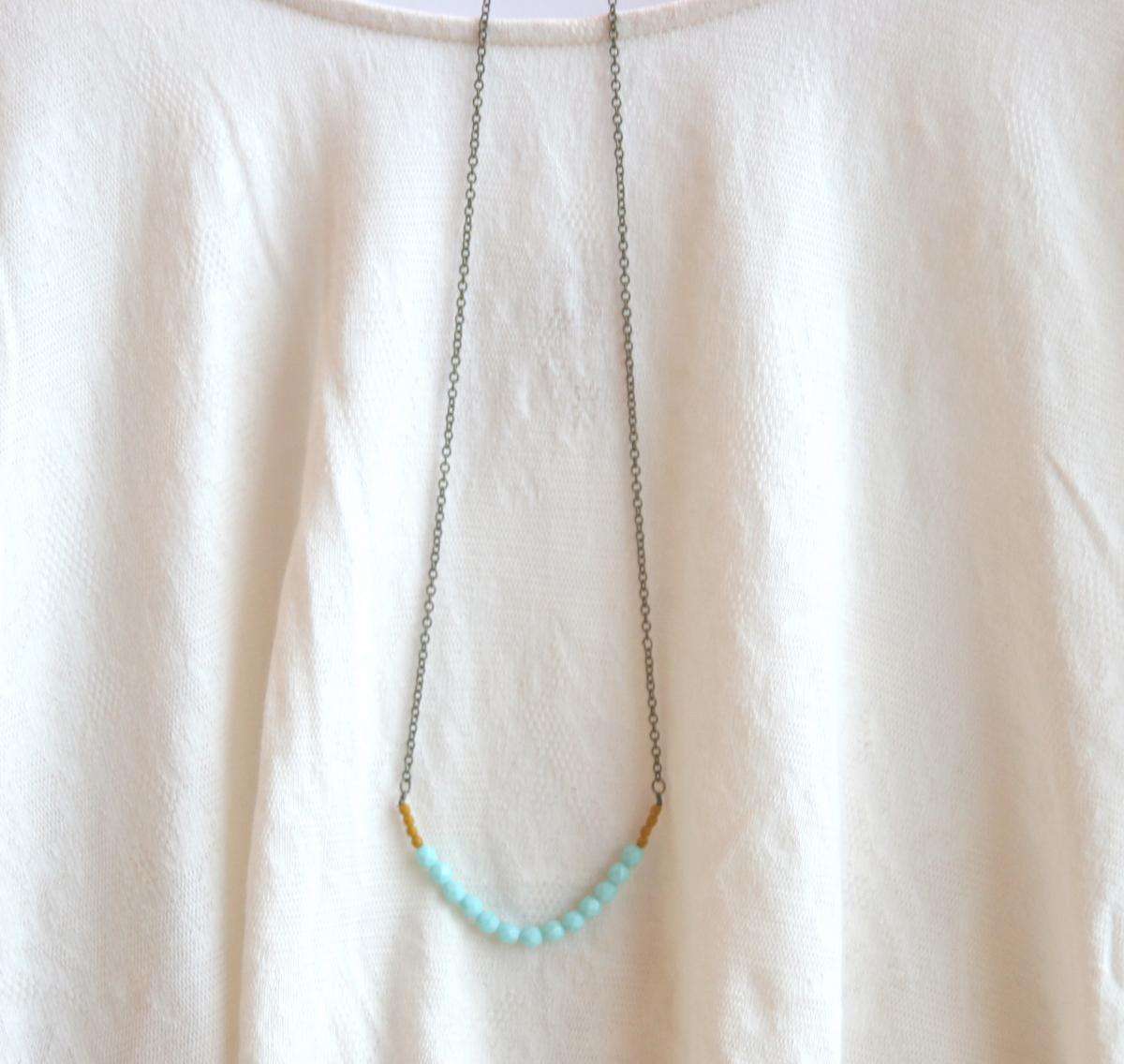 Mustard Yellow Glass Czech Bead Necklace // Turquoise Bead Necklace // Bridesmaid Gifts // Bohemian Necklace